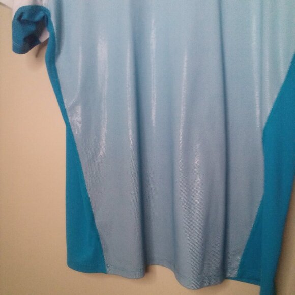 Columbia Shirt Women 1X Short Sleeve Active Athletic Omni-Shade Blue Teal White - Picture 2 of 16